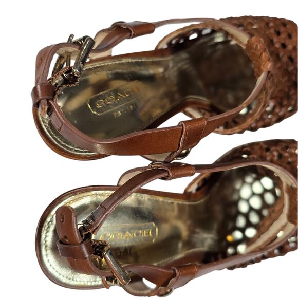 Coach Zany Brown Leather Stacked Platform Espadrille Heels sz 7 - Picture 9 of 14